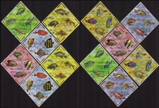 Fish: Pantodon Buchholzi, Tropheus Duboisi, Etc. - Complete Set of 48 Different (Diamond Shaped)