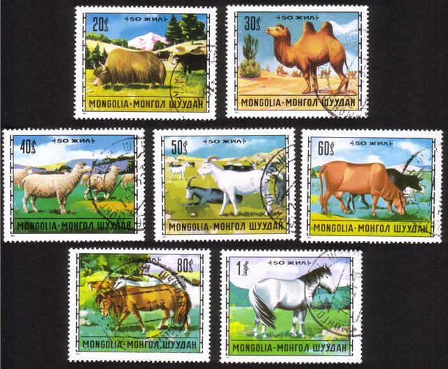 Mongolian Livestock Breeding: Camels, Yaks, Sheep, Etc. - Complete Set of 7 Different