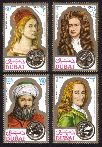 Famous People Portraits: Albrecht Durer, Isaac Newton, Awicenna, Voltaire - Complete Set of 4