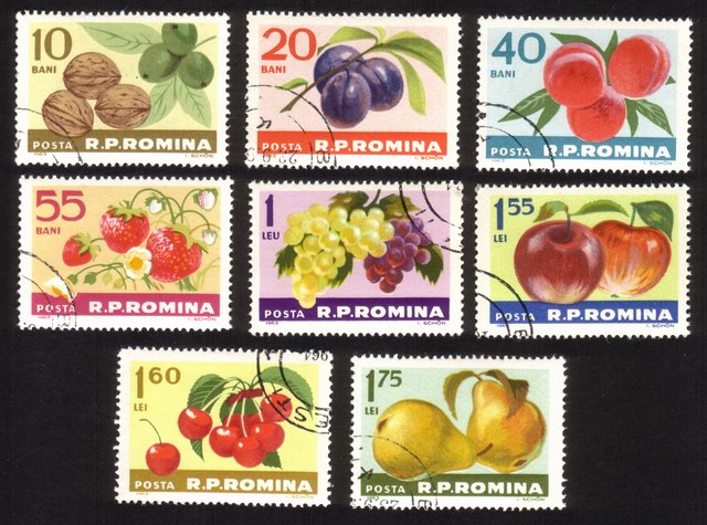 Fruits In Natural Colors: Plums, Peaches, Apples Grapes, Etc.) Complete Set of 8 Different