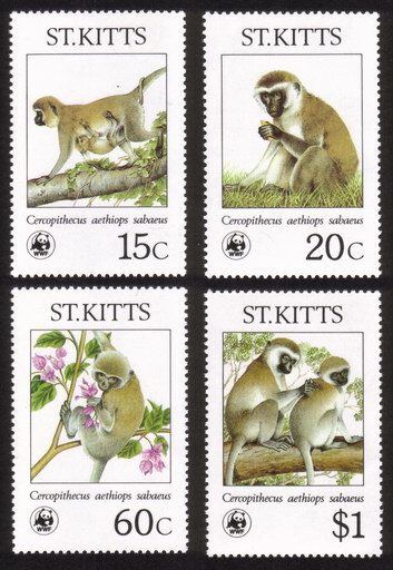 Various Green Monkeys: World Wildlife Fund - Complete Set of 4 Different