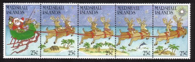 Santa Claus & Toys Riding In Sleigh Drawn By Reindeer - Complete Set of 5 Different