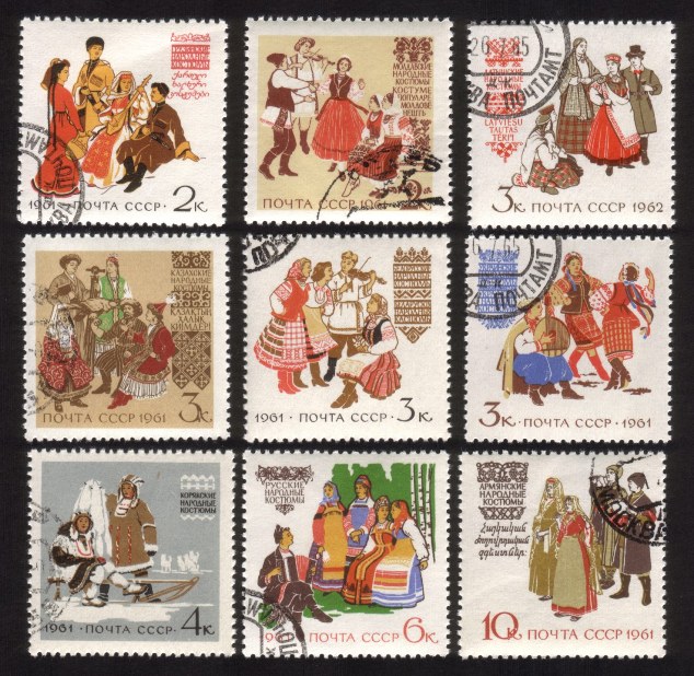 Regional Costumes: From Moldavia, Latvia, Koryak, Armenia, Etc. Complete Set of 9 Different