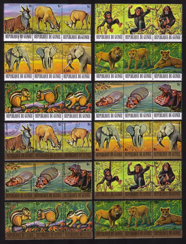 Animals: Chimpanzee, Pygmy Elephant, Lion, Etc. Complete Set of 36 Different With Airmails