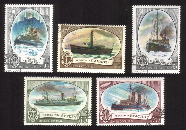 Icebreakers: "Pilot", "Ermak", "Fedor Litke", "Krassin", Etc. - Complete Set of 5 Different