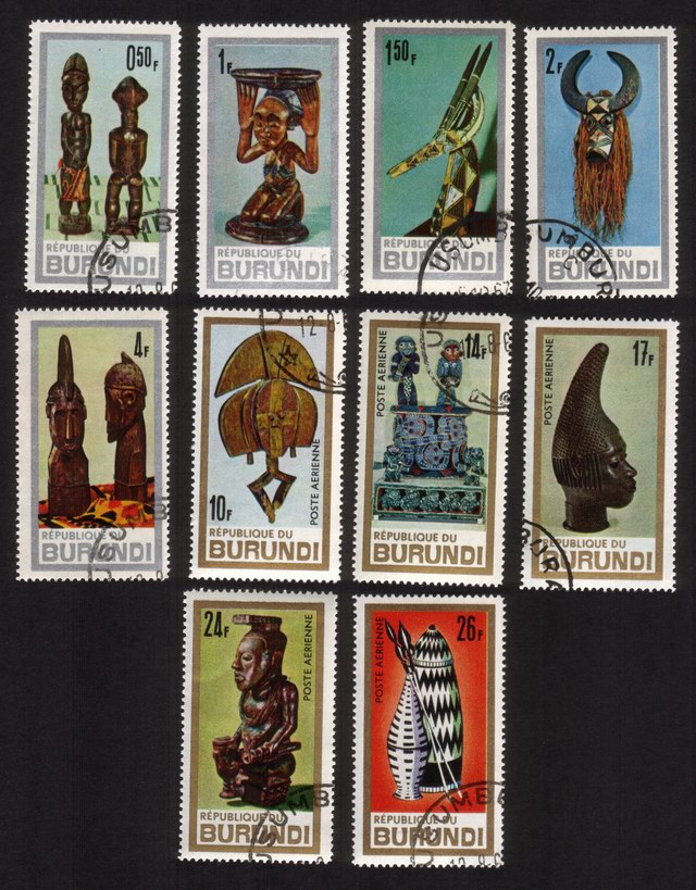 African Art: Seat of Honor, Buffalo Mask, Bakutu Figurine, Etc. - Complete Set of 10 Different
