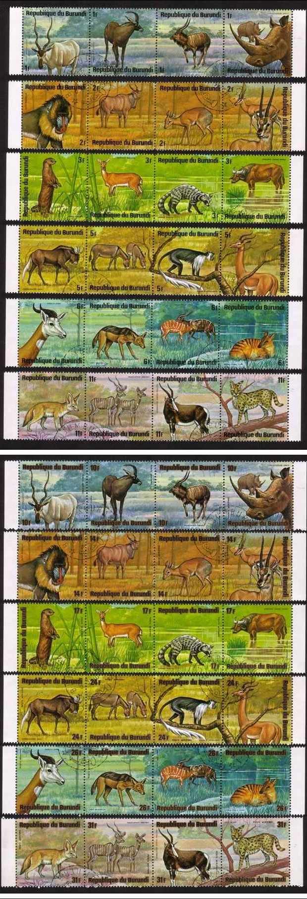 Animals: Addax, Antelope, Nyala, Rhinoceros, Mandrill, Etc. - Complete Set of 48 Different