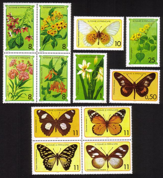 Butterflies and Flowers (Includes 2 Blocks of 4) Complete Set of 12 Different