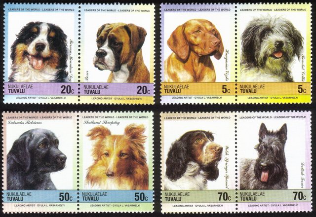 Dogs: Collie, Sheepdog, Labrador, Terrier, Boxer, Sheepdog, Etc. - Complete Set of 8 Different