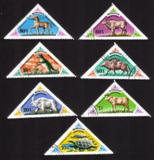 Prehistoric Animals: Dinosaurs, Swine, Etc. Complete Set of 7 Different (Triangle Shaped)